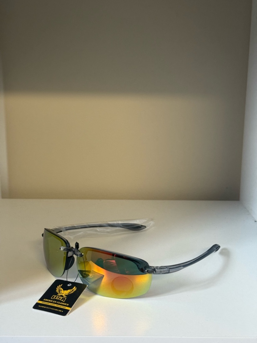 Men's Mirrored Wrap Sunglasses - Green/Gold Lens